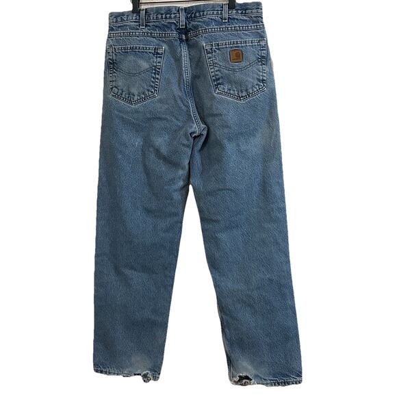 Carhartt Jeans Men 36x32 Flannel Lined B172 DST Relaxed Fit Work Distressed Worn - Picture 2 of 16